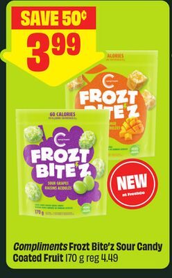 Compliments Frozt Bite'z Sour Candy Coated Fruit from FreshCo