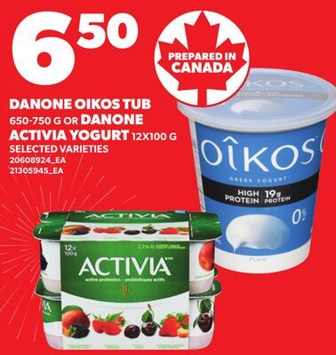 DANONE OIKOS TUB, OR DANONE ACTIVIA YOGURT, 12X100 G from Loblaws City Market