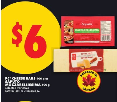 PC® CHEESE BARS, OR SAPUTO MOZZARELLISSIMA from No Frills