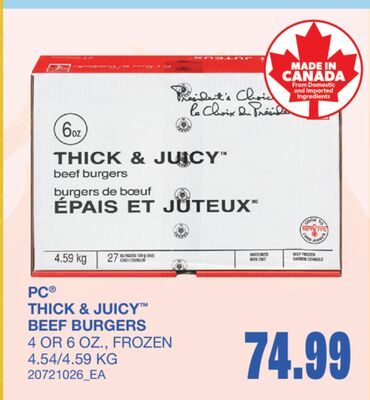 THICK & JUICY™ BEEF BURGERS, 4 OR 6 OZ. from Wholesale Club