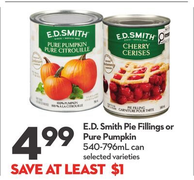 E.D. Smith Pie Fillings or Pure Pumpkin from Longo's