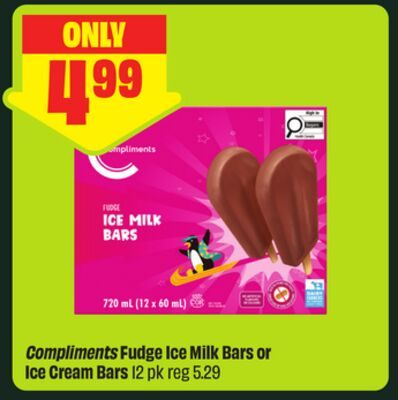 Compliments Fudge Ice Milk Bars or Ice Cream Bars from FreshCo