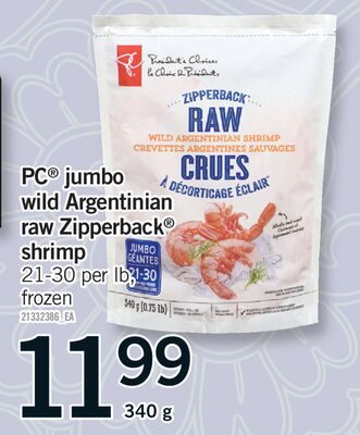 PC® JUMBO WILD ARGENTINIAN RAW ZIPPERBACK® SHRIMP from Fortinos