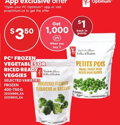 PC® FROZEN VEGETABLES OR RICED READY VEGGIES from Loblaws City Market