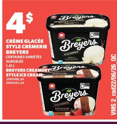 CRÈME GLACÉE STYLE CRÈMERIE BREYERS / BREYERS CREAMERY STYLE ICE CREAM, 1 from Valu-mart