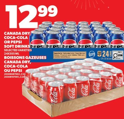 BOISSONS GAZEUSES CANADA DRY, COCA-COLA OU PEPSI, 24X355 ML from Valu-mart