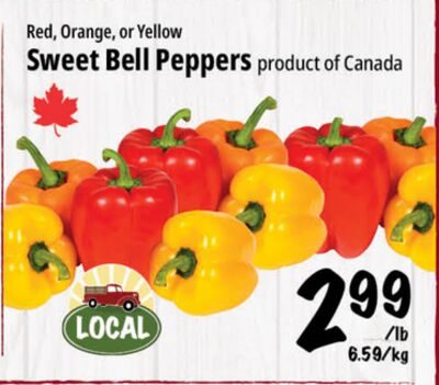 Red, Orange, or Yellow Sweet Bell Peppers from Farm Boy