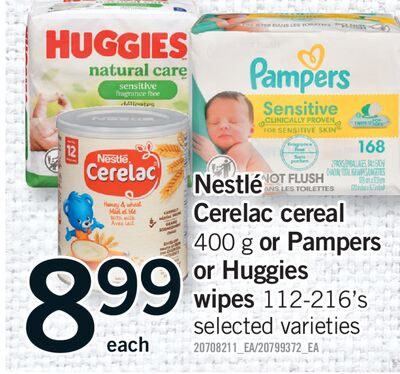 NESTLÉ CERELAC CEREAL OR PAMPERS OR HUGGIES WIPES 112-216'S from Fortinos