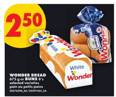 WONDER BREAD, or BUNS, 8's from No Frills