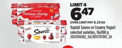 YOPLAIT SOURCE OR CREAMY YOGURT, 16X100 G from Real Canadian Superstore