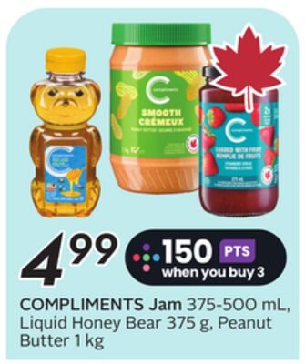 COMPLIMENTS Jam , Liquid Honey Bear , Peanut Butter from Safeway