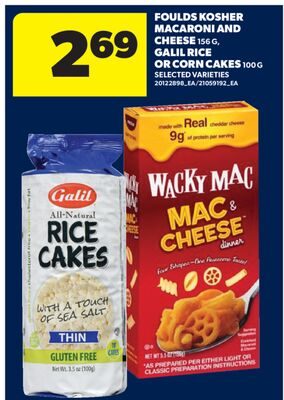 FOULDS KOSHER MACARONI AND CHEESE, , GALIL RICE OR CORN CAKES from Real Canadian Superstore