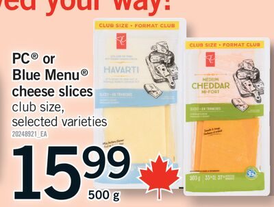 PC® OR BLUE MENU® CHEESE SLICES from Fortinos