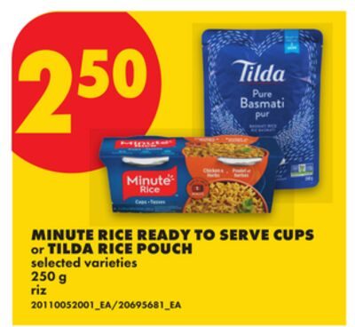 MINUTE RICE READY TO SERVE CUPS or TILDA RICE POUCH from No Frills