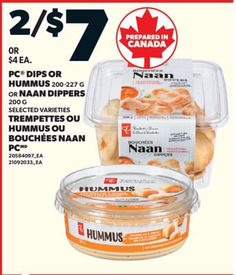 TREMPETTES OU HUMMUS OU BOUCHÉES NAAN PC from Valu-mart