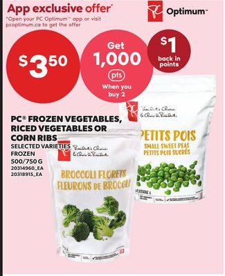 PC® FROZEN VEGETABLES, RICED VEGETABLES OR CORN RIBS from Your Independent Grocer