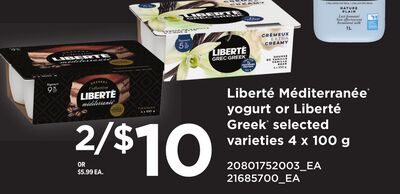 LIBERTÉ MÉDITERRANÉE® YOGURT OR LIBERTÉ GREEK®, 4 x from Your Independent Grocer