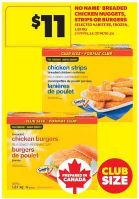 NO NAME® BREADED CHICKEN NUGGETS, STRIPS OR BURGERS from Real Canadian Superstore