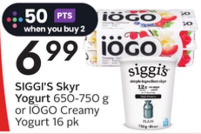 SIGGI'S Skyr Yogurt or IÖGO Creamy Yogurt 16 pk from Safeway