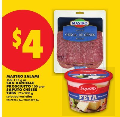 MASTRO SALAMI, , SAN DANIELE PROSCIUTTO OR SAPUTO CHEESE TUBS from No Frills