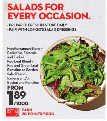 Mediterranean Blend - Red Leaf Blend - Romaine or Garden Salad Blend from Longo's