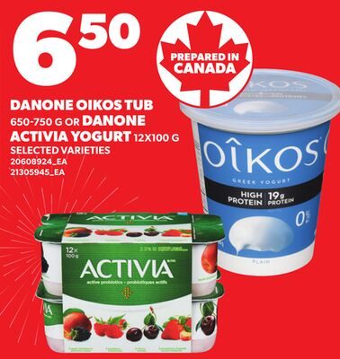 DANONE OIKOS TUB OR DANONE ACTIVIA YOGURT 12X100 G from Your Independent Grocer