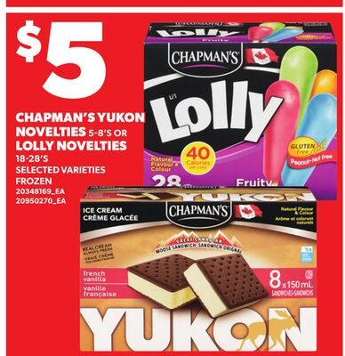 CHAPMAN'S YUKON NOVELTIES 5-8'S OR LOLLY NOVELTIES 18-28'S from Your Independent Grocer