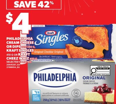 PHILADELPHIA CREAM CHEESE OR DIPS, , KRAFT SINGLES, OR KRAFT CHEEZ WHIZ from Your Independent Grocer