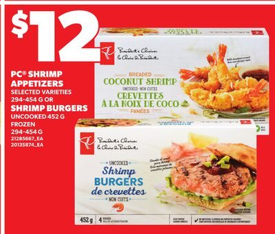 PC® SHRIMP APPETIZERS, OR SHRIMP BURGERS UNCOOKED from Loblaws