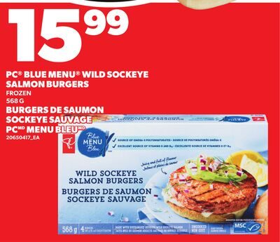 PC® BLUE MENU® WILD SOCKEYE SALMON BURGERS from Your Independent Grocer