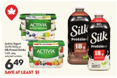 Activia Yogurt or Silk Protein Drinks from Longo's