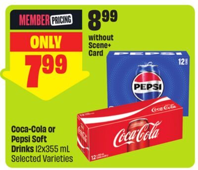 Coca-Cola or Pepsi Soft Drinks 12x355 mL Selected Varieties from FreshCo