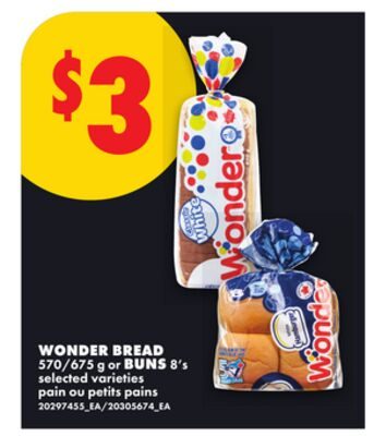 WONDER BREAD, OR BUNS, 8'S from No Frills