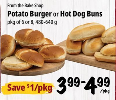 From the Bake Shop Potato Burger or Hot Dog Buns from Farm Boy