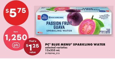 PC® BLUE MENU® SPARKLING WATER, 12X355 ML from No Frills