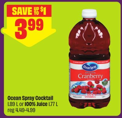Ocean Spray Cocktail or 100% Juice 1. from FreshCo