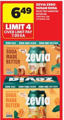 ZEVIA ZERO SUGAR SODA, 6X355 ML from Real Canadian Superstore