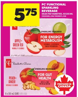 PC® FUNCTIONAL SPARKLING BEVERAGE, 6X355 ML from Real Canadian Superstore