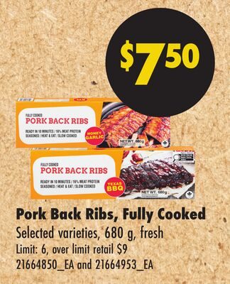 PORK BACK RIBS, FULLY COOKED from No Frills