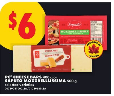 PC® CHEESE BARS, or SAPUTO MOZZRELLLISSIMA from No Frills