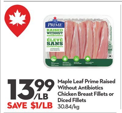 Maple Leaf Prime Raised Without Antibiotics Chicken Breast Fillets or Diced Fillets from Longo's