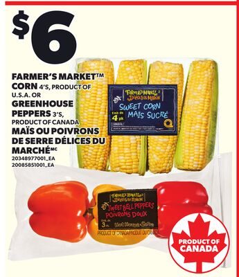 FARMER'S MARKET™ CORN, 4'S GREENHOUSE PEPPERS, 3'S from Your Independent Grocer