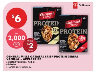 GENERAL MILLS OATMEAL CRISP PROTEIN CEREAL VANILLA OR APPLE CRISP from No Frills