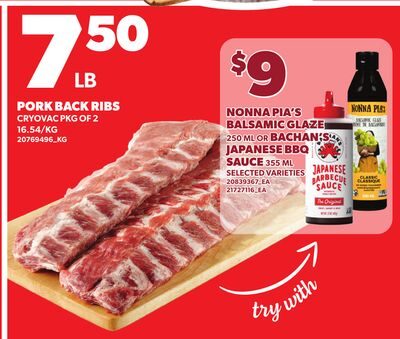PORK BACK RIBS, CRYOVAC PKG OF 2 from Loblaws