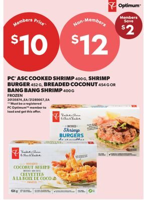 PC® ASC COOKED SHRIMP, , SHRIMP BURGER, , BREADED COCONUT, OR BANG BANG SHRIMP from Real Canadian Superstore