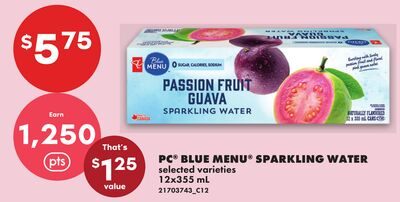 PC® BLUE MENU® SPARKLING WATER, 12X355 ML from No Frills