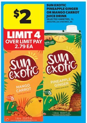 SUN EXOTIC PINEAPPLE GINGER OR MANGO CARROT JUICE DRINK from Real Canadian Superstore