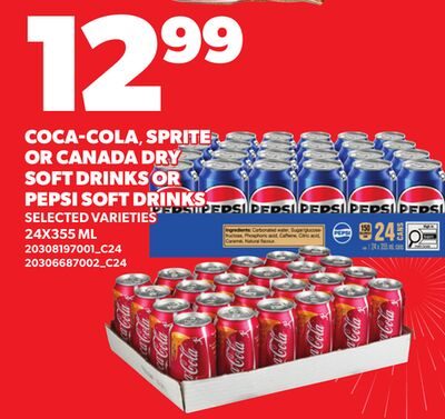 COCA-COLA, SPRITE OR CANADA DRY SOFT DRINKS OR PEPSI SOFT DRINKS, 24X355 ML from Loblaws