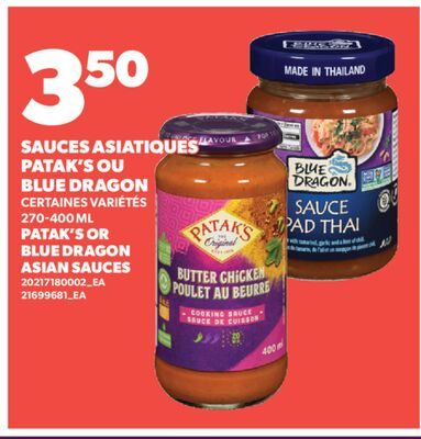 SAUCES ASIATIQUES PATAK'S OU BLUE DRAGON from Valu-mart