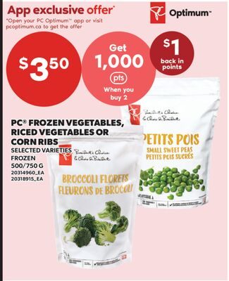 PC® FROZEN VEGETABLES, RICED VEGETABLES OR COTTAGE RIBS from Valu-mart